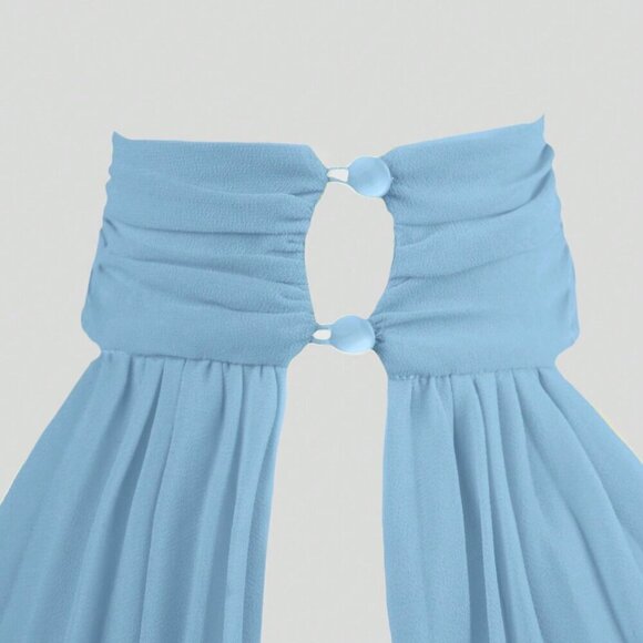 Blue Casual Women's Neck Tie Pleated Dress - Picture 6 of 8